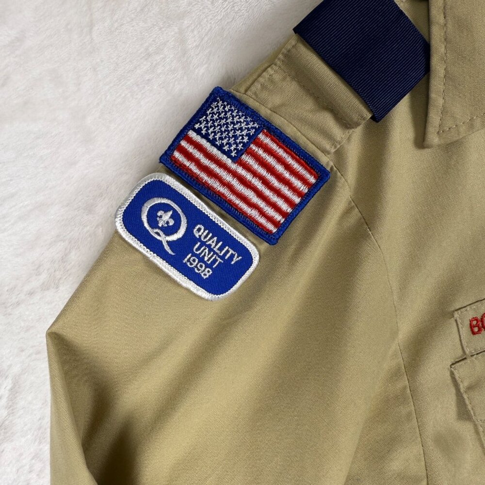 Boy Scouts Button Shirt Tan Uniform Long Sleeve Scoutcore Y2K Youth Large 14-16 - Picture 5 of 10
